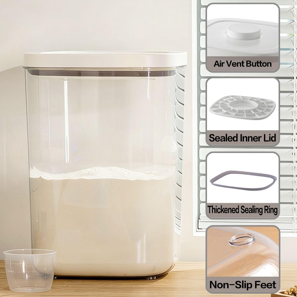 25 Lbs Airtight Rice Dispenser, Rice Storage Container,Dry Food Holder for Flour, Sugar, Cereal, Dog & Cat Food, Kitchen Pantry Organization