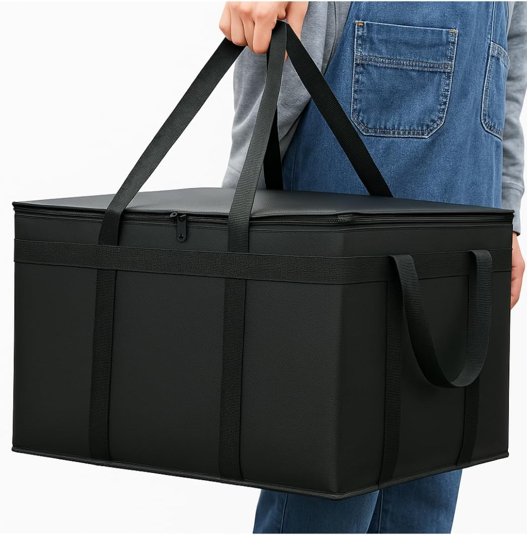 musbus Extra large XXXL Insulated Food Delivery Bag Cooler Bags Keep Food Warm Catering Therma Catering Bag for doordash 22x14x13 Cooler Bags Therma Shopper hot warming RED Pizza BLACK