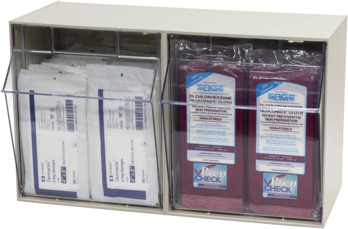 Akro-Mils TiltView Plastic Storage Cabinet with 6 Tilt Out Bins, Horizontal Organizer, Teacher Toolbox, and Office Supply Organizer, 23-5/8" W x 3-1/2" H x 3-3/4" D, Stone