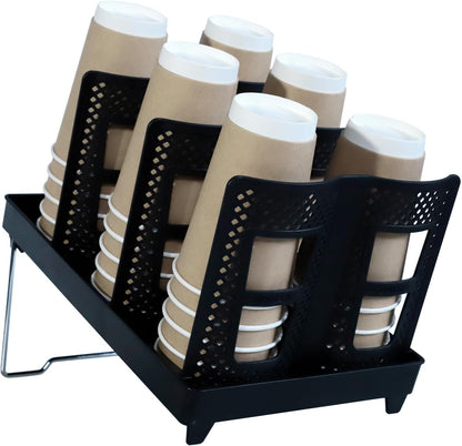 Paper Cup and Lid Holder 6 Slot Disposable Coffe Cup Dispenser for Coffee Station, Breakroom, Bar, Restauran