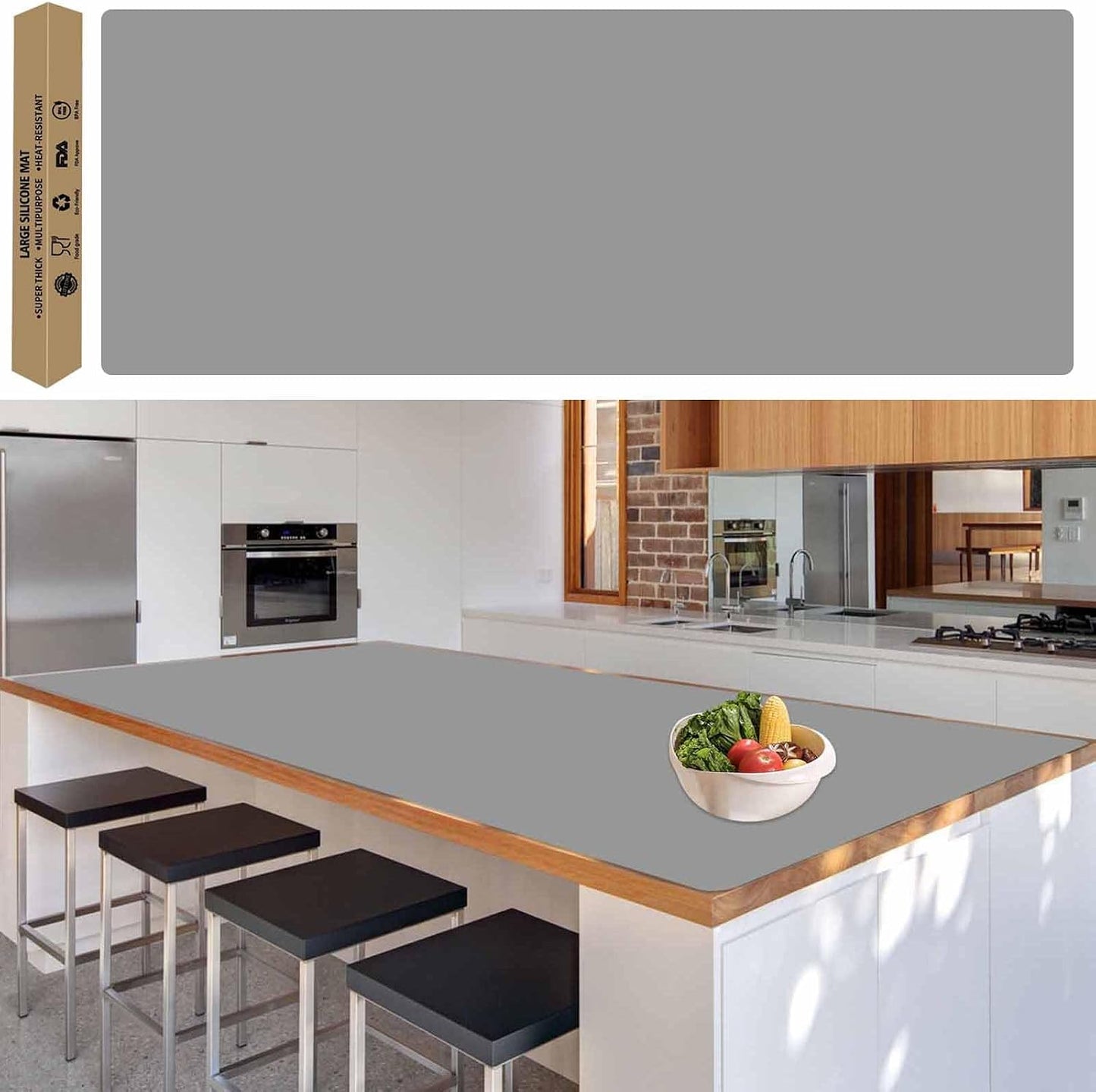 78.7"x23.6" Large Silicone Mat for Kitchen Counter, Heat Resistant Non-Slip Countertop Protector, Waterproof Silicone Craft Mat for Kitchen Island, Semitransparent