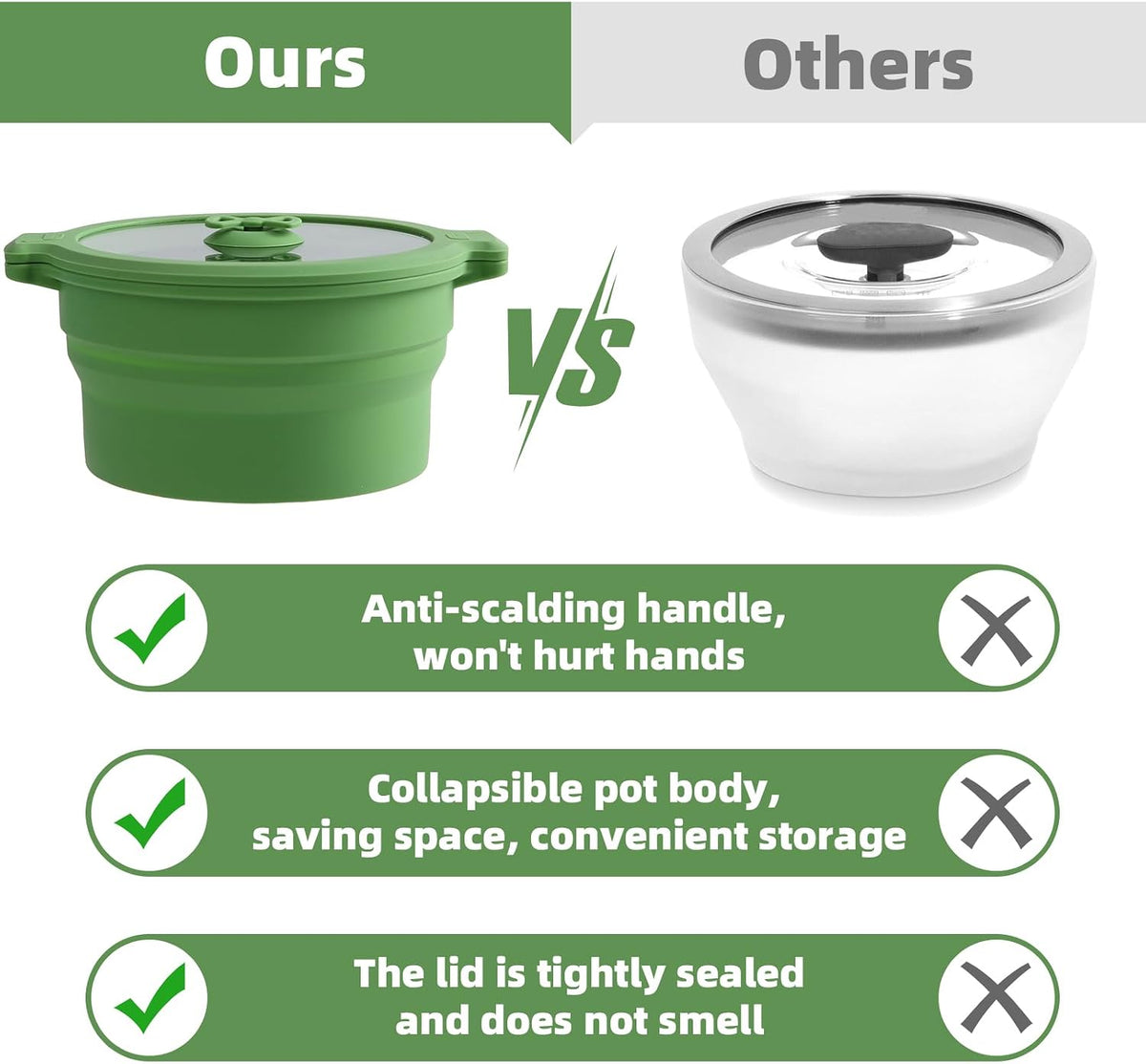 2 Set 27oz and 47oz Collapsible Silicone Microwave Vegetable Steamer Cooker