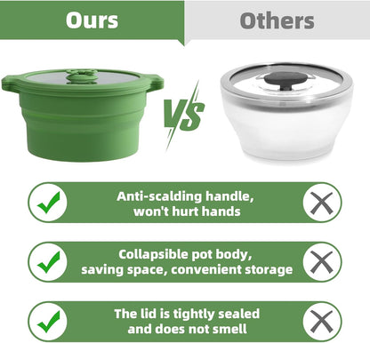2 Set 27oz and 47oz Collapsible Silicone Microwave Vegetable Steamer Cooker