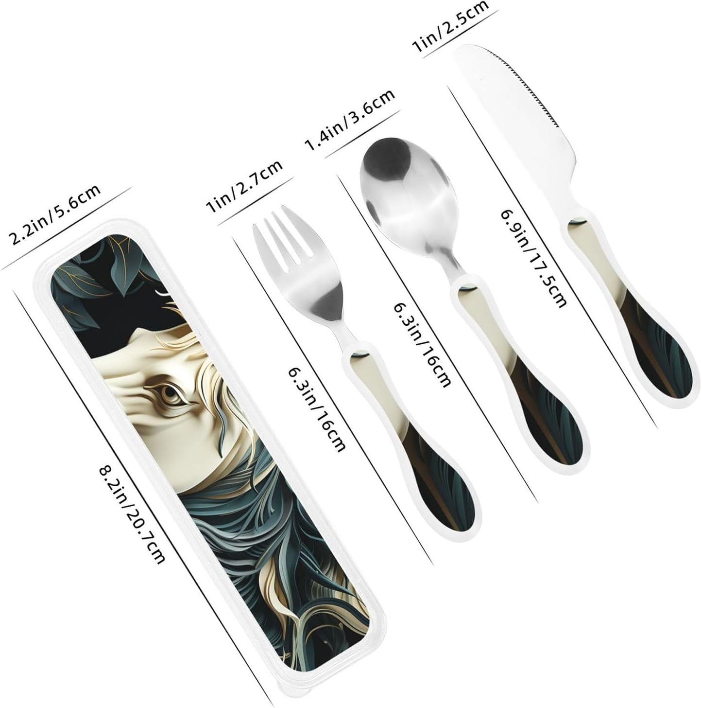 Stainless Steel Kids Silverware Set, Horse Pattern Utensil Set Reusable Children Safe Knife Spoon Fork Set With Storage Case Dishwasher Safe For Lunch, Travel Outdoors