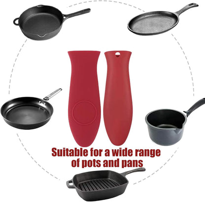 2 Pack Silicone Pan Handle Sleeve, Heat Resistant Cast Iron Skillet Handle Covers for Pots and Pans, Assist Handle Holder Grip for Kitchen Frying Griddles Cookware (Red & Black)