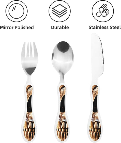 3-Piece Kids Silverware Set With Storage Case, Stainless Steel Reusable Children Safe Knife Spoon Fork Set Samurai Children Flatware Set For Kids Lunch Box