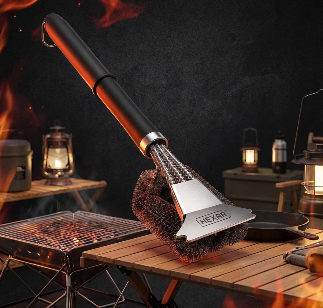 HEXAR® Grill Brush – BBQ Cleaning Scraper for Outdoor, Weber Cleaner Kit Grilling Tools, Barbecue Metal Rescue Brushes, Scrubber Stainless Steel Bristles, Charcoal Accessory Barbecue Accessories