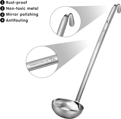 meekoo Stainless Steel Ladles Soup with Long Handle, 6oz