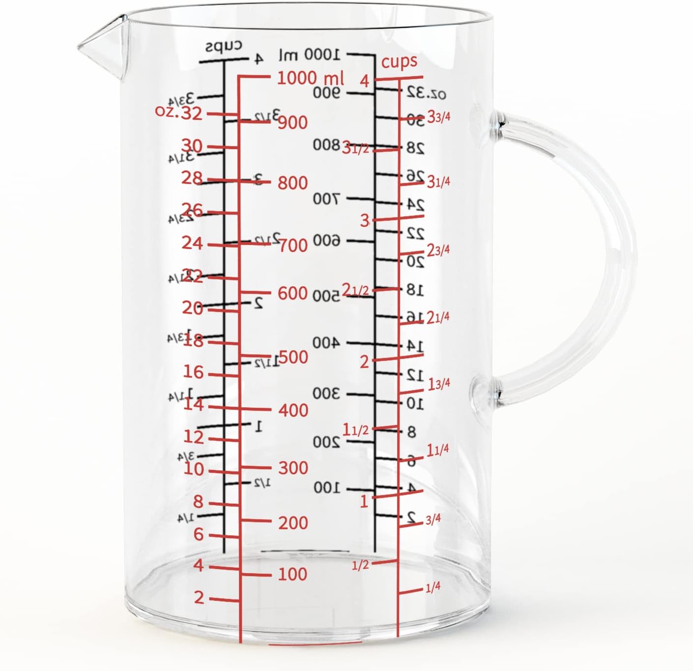 77L 3 Pack Glass Measuring Cup Set (1 1/4, 2 & 4 Cup) [Insulated handle, V-Shaped Spout], High Borosilicate Liquid Glass Measure Cup for Kitchen, Easy To Read, Dishwasher, Freezer, and Microwave Safe