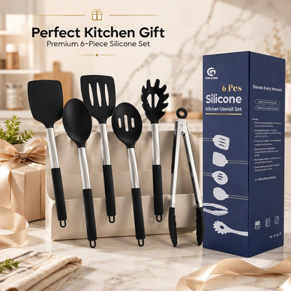 Silicone Cooking Utensils Set 6 PCS, Heat Resistant Non Stick Spatula Spoon Turner Kitchen Tools – BPA Free Non-Toxic Utensils for Nonstick Pots Pans, Baking Mixing Serving Accessories, Black