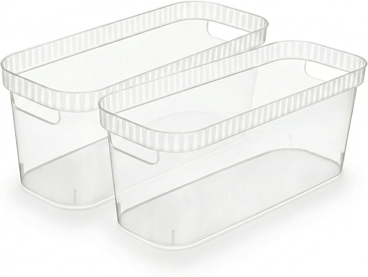 Tribello Narrow Storage Bins – Slim, Clear Plastic Storage Basket, Clear Organizer for Tight Spaces (2 Pack, 15” x 6” x 6”)