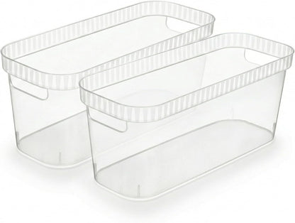 Tribello Narrow Storage Bins – Slim, Clear Plastic Storage Basket, Clear Organizer for Tight Spaces (2 Pack, 15” x 6” x 6”)