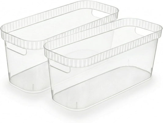 Tribello Narrow Storage Bins – Slim, Clear Plastic Storage Basket, Clear Organizer for Tight Spaces (2 Pack, 15” x 6” x 6”)