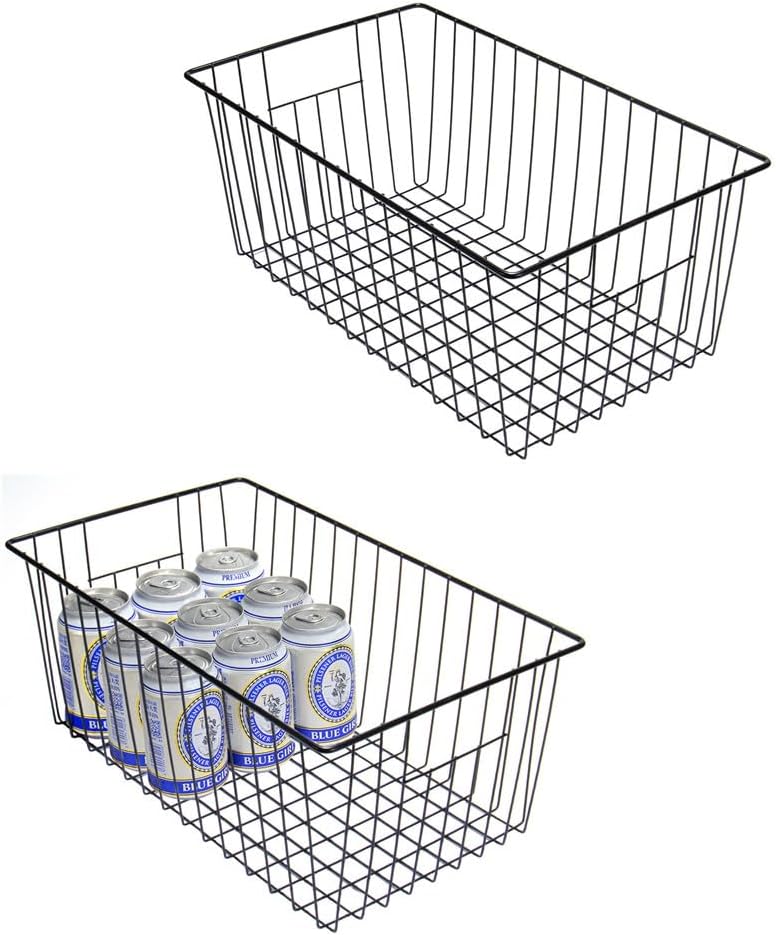 16inch Freezer Wire Storage Organizer Baskets, Household Refrigerator Bins with Built-in Handles for Cabinet, Pantry, Closet, Bedroom