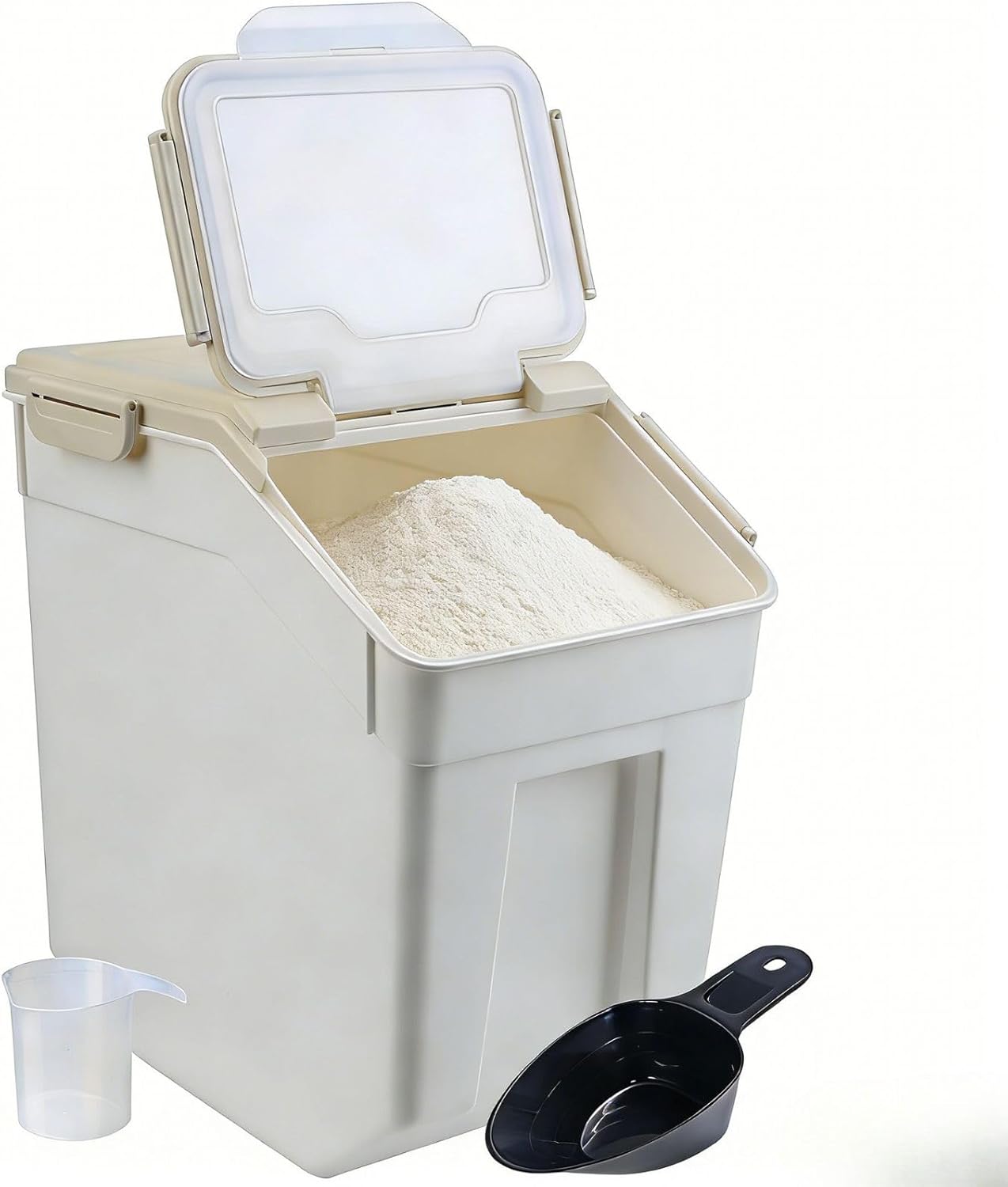 Saim Flour Storage Container Bin 25lbs (2 Pack), BPA Free Rice & Food Dispenser with Lid, Measuring Cup & Scoop - Kitchen Pantry Organizer for Grain, Cereal, Dog Food, Baking Supplies - Dark Blue