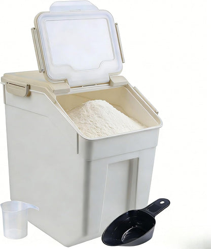 Saim Flour Storage Container Bin 25lbs (2 Pack), BPA Free Rice & Food Dispenser with Lid, Measuring Cup & Scoop - Kitchen Pantry Organizer for Grain, Cereal, Dog Food, Baking Supplies - Dark Blue
