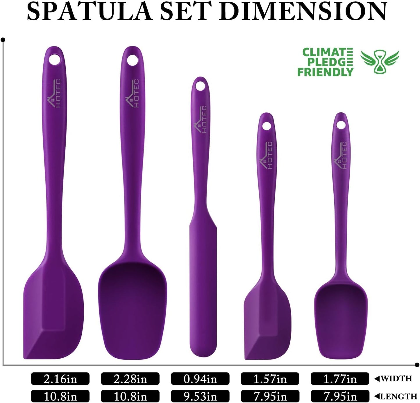 HOTEC Heat Resistant 600℉ Food Grade Silicone Rubber Spatula Set for Baking, Cooking, and Mixing Non Stick Dishwasher Safe BPA-Free Multicolor Set of 5