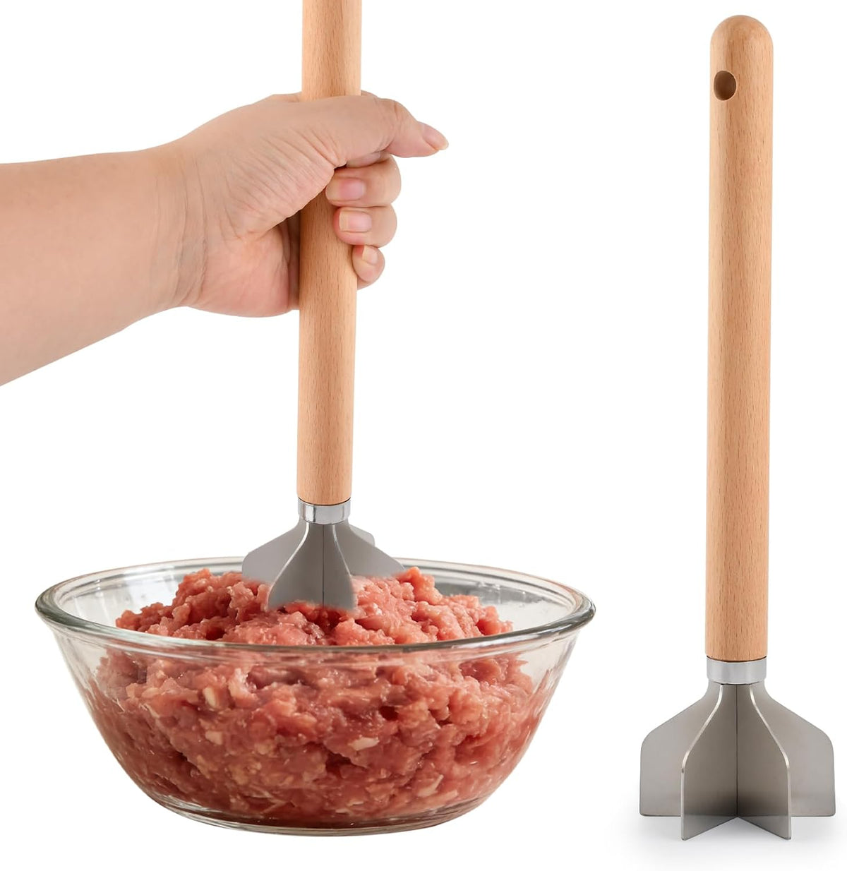 Stainless Steel Meat Chopper with Wooden Handle