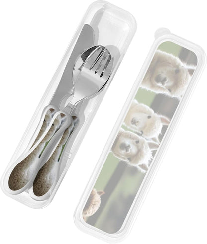 3-Piece Kids Silverware Set With Storage Case, Stainless Steel Reusable Children Safe Knife Spoon Fork Set Alpaca Cactus Children Flatware Set For Kids Lunch Box