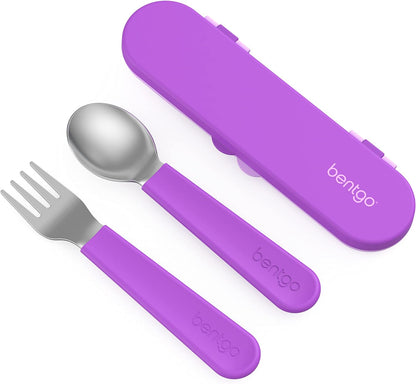 Bentgo Kids Stainless Steel Utensil Set - Reusable Fork, Spoon & Storage Case, PFAS- & BPA-Free, Easy-Grip Handles, Lightweight, Dishwasher Safe, School Lunch, Travel & Outdoors (Dinosaur)