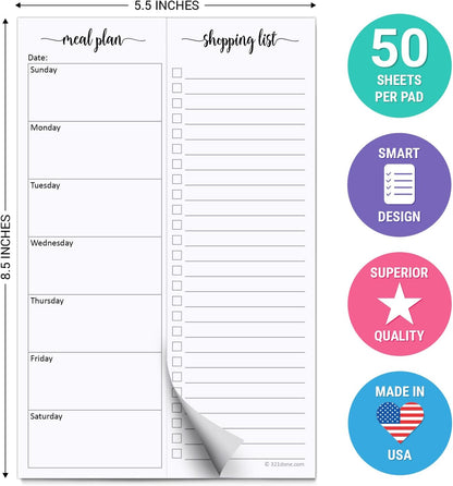 321done Magnetic Weekly Meal Plan Shopping Checklist Notepad - Tear-Off 50 Sheets, 5.5x8.5 - Undated, Sunday to Saturday To-Do List Planner, Schedule Weekly Desk Pad, Weekday Planning Notepad - Made in USA