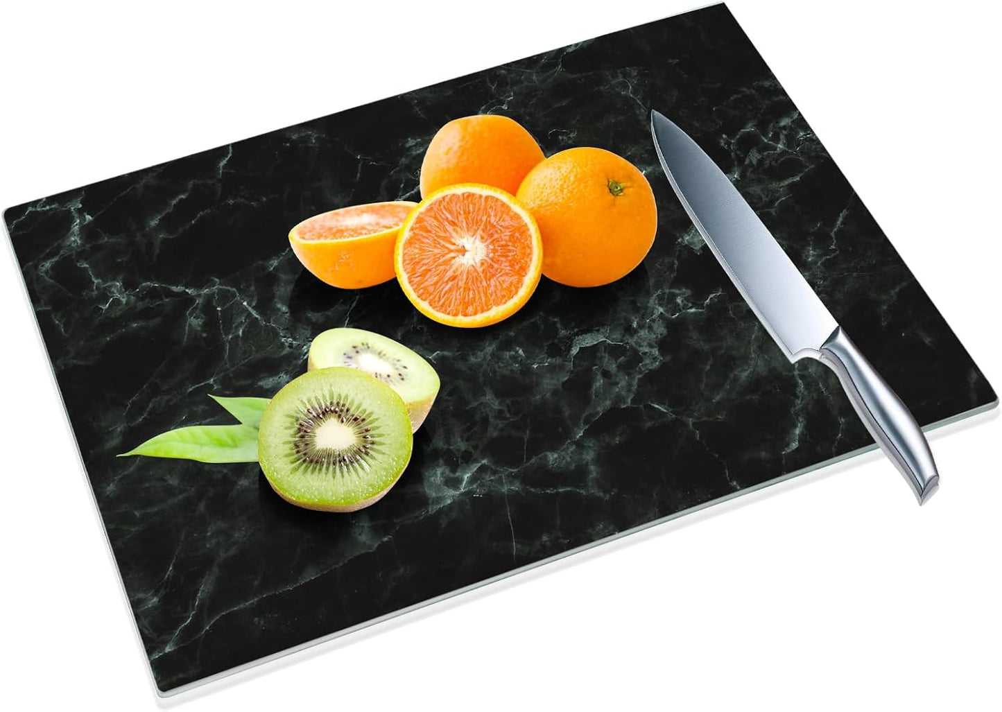 JAMBALAY Tempered Glass Cutting Boards for Kitchen, Gold 12"x8" & 16"x12" Glass Cutting Board Set with Marble Design, With Non Slip Foot, Shatter and Heat Resistant, Dishwasher Safe