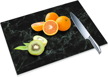 JAMBALAY Tempered Glass Cutting Boards for Kitchen, Gold 12"x8" & 16"x12" Glass Cutting Board Set with Marble Design, With Non Slip Foot, Shatter and Heat Resistant, Dishwasher Safe