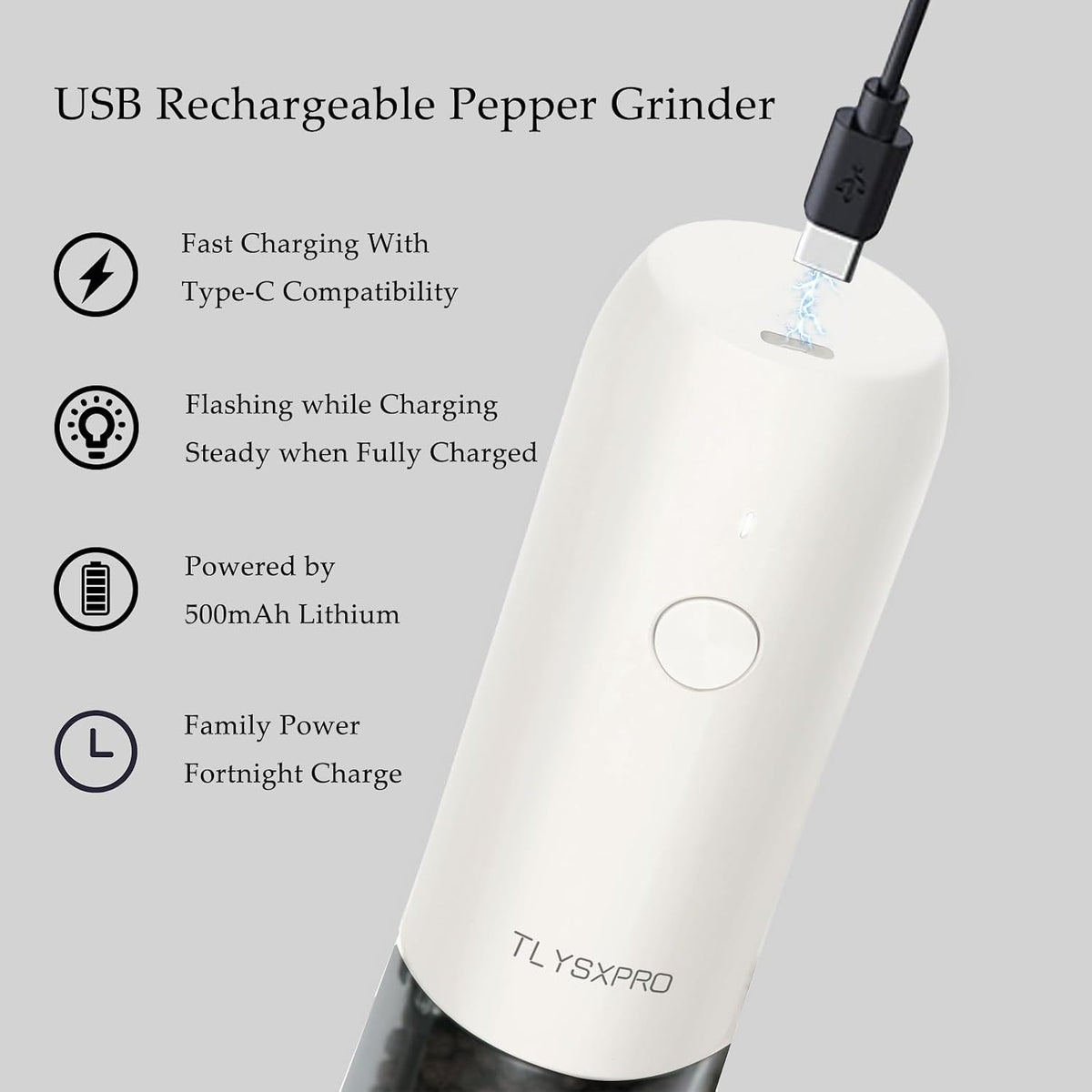 Electric Salt and Pepper Grinder Set, USB Rechargeable, Automatic Salt and Pepper Mill Grinder with Adjustable Coarseness, Electric Salt Shakers, LED Light, Refillable (2 Packs, Greige)