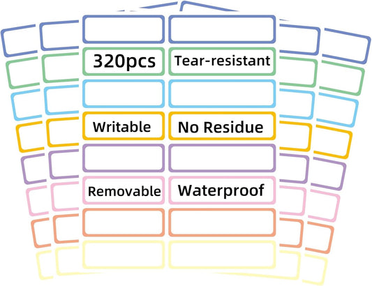 Removable Waterproof Labels for Bottles -320PCS 0.62 x 2.35 inch Organizing Name Labels for Food Containers Blank Nametags for Jars File Folders Small Storage Bin. Only Handwrite