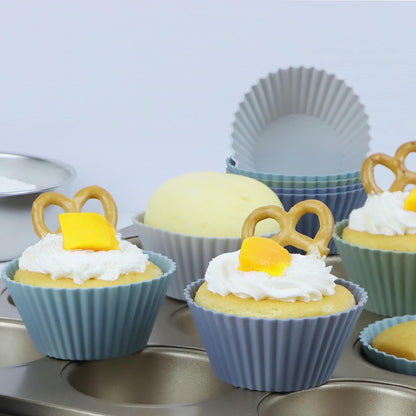 Silicone Baking Muffin Cups 12 Pack, Reusable Cupcake Liners Cake Molds, BPA Free, Dishwasher Safe(White, Green, Navy, Dusty Blue)