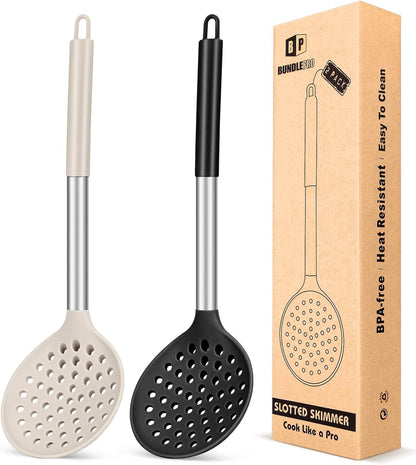 BUNDLEPRO Silicone Kitchen Ladle Strainer, 2 Pack, Black-Red