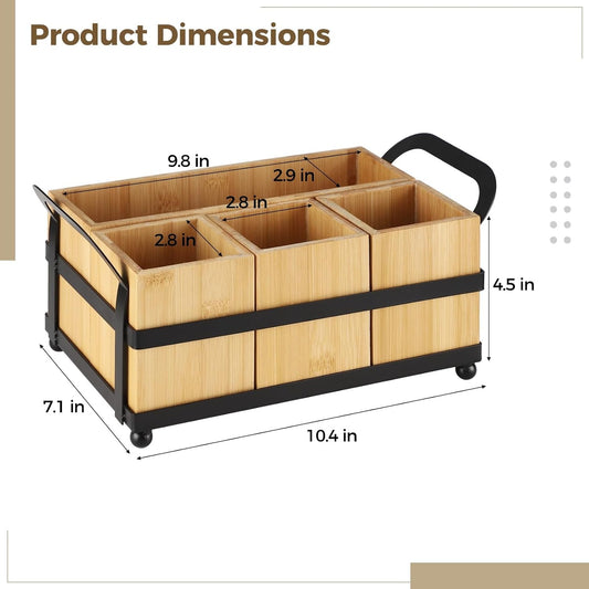 Silverware Caddy for Party, Wooden Kitchen Utensil Caddy with 4 Removable Compartments, Countertop Cutlery Flatware Organizer for Plates, Knives, Spoons, Forks, Napkins