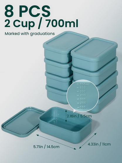 8 PCS 2 Cup Silicone Freezer Molds With Lid, Reusable Silicone Soup Freezer Tray for Meal Prep, Food Storage Containers for Freezing Sauces, Stews, Ice Cream (Blue)