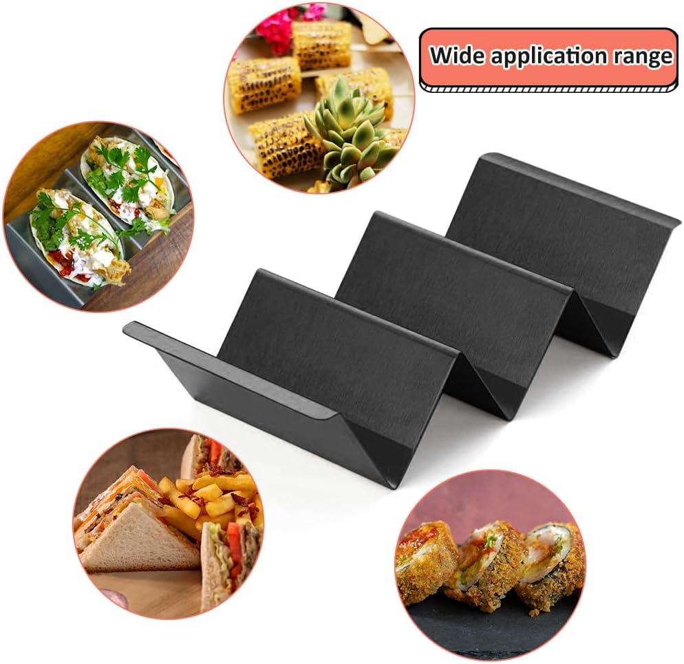 Black Taco Holder Stand,Set of 6 Stainless Steel Taco Tray,Stylish Taco Shell Holders,Rack Holds Up to 3 Tacos Each Keeping Shells Upright,Health Material Taco Rack by RTT -Oven,Grill Dishwasher Safe
