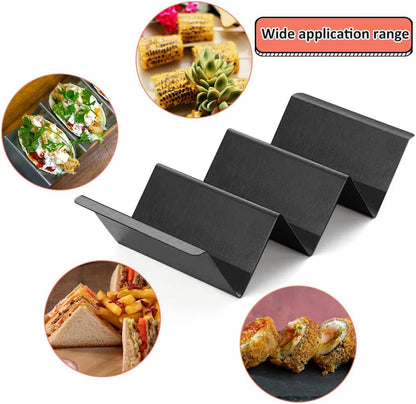 Black Taco Holder Stand,Set of 6 Stainless Steel Taco Tray,Stylish Taco Shell Holders,Rack Holds Up to 3 Tacos Each Keeping Shells Upright,Health Material Taco Rack by RTT -Oven,Grill Dishwasher Safe