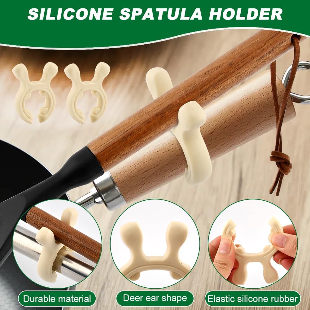 2Pack Cooking Spoon, Silicone Spoonula Spatula with Wooden Handle