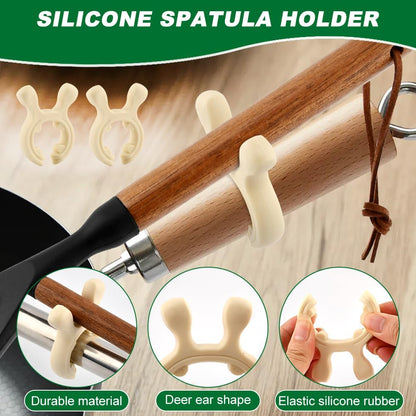 2Pack Cooking Spoon, Silicone Spoonula Spatula with Wooden Handle