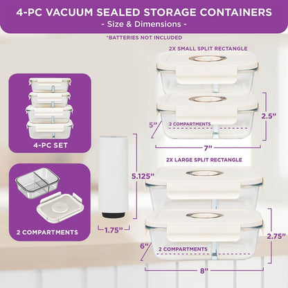 HOLDN’ STORAGE Vacuum Food Storage Containers, Set of 8 Glass Containers & Electronic Pump - Keep Food Fresh Longer, BPA-Free Glass, Leak-Proof, Ideal for Meal Prep, Marinating