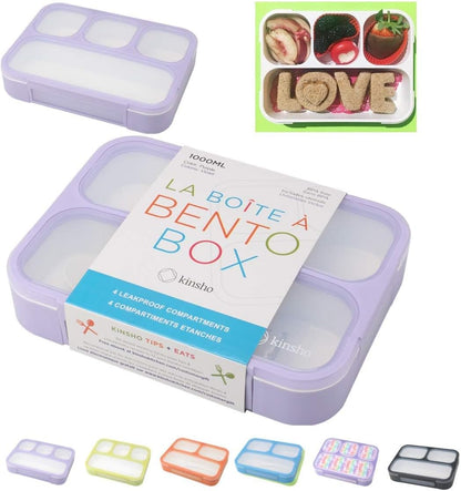 Bento Lunch Box for Kids or Adults, Snack Containers for Boys, Girls, School Daycare Work, 3 Divided Compartments Meal Planning Portion Control, BPA-Free Boxes, Utensils | Blue Purple 2 pack