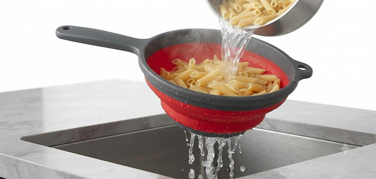 Collapsible Colander with Handle Space Saving Silicone Folding Strainer Blue