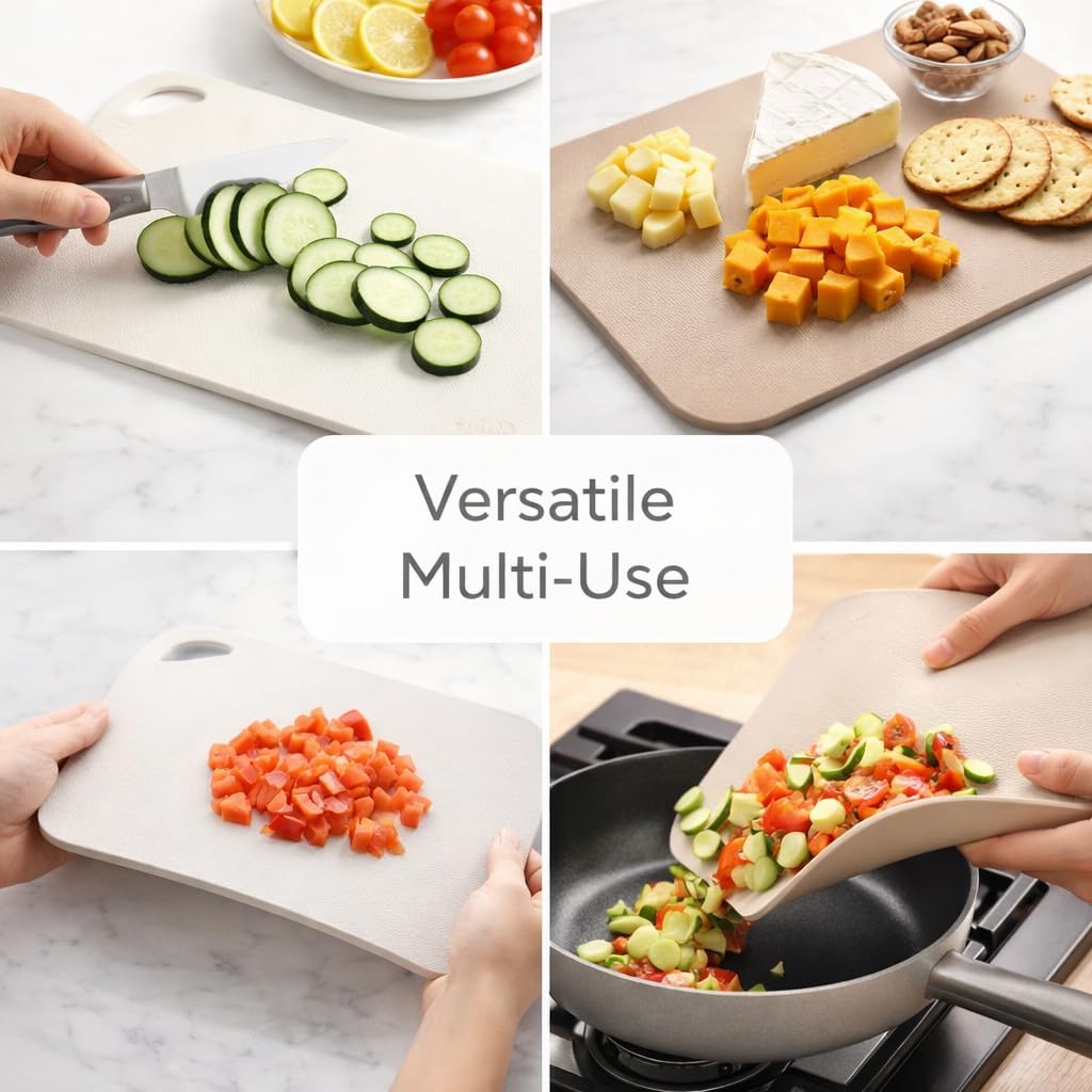 4-Piece Cutting Mats Set, Poly Kitchen Cutting Boards with Non-Slip Surface, Small & Medium Sizes for Food Prep, Flexible & Lightweight, Cream