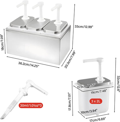 6L Stainless Steel Sauce Dispenser Pump with 3 Jars