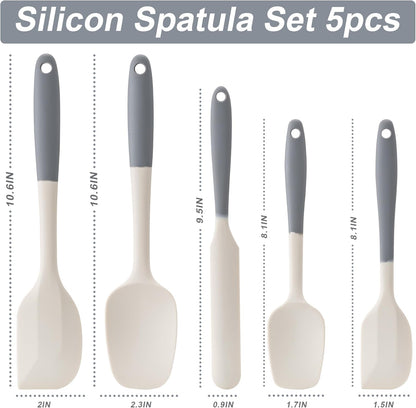 Silicone Spatula Set, 5 Piece Food Grade Rubber Spatulas for Baking, Cooking, and Mixing High Heat Resistant Non Stick Dishwasher Safe BPA-Free (Multicolor)