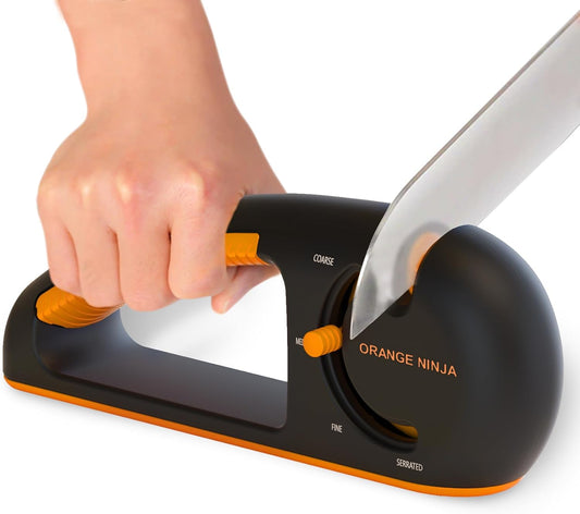 Orange Ninja Serrated & Kitchen Knife Sharpener – 4-Stage Sharpening Tool