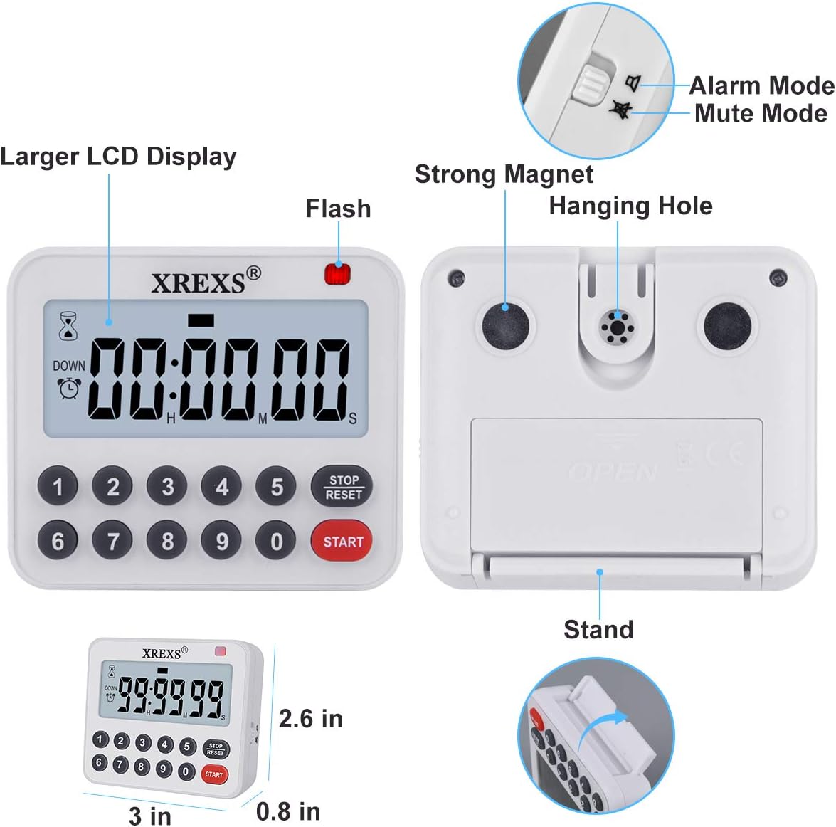 XREXS Digital Kitchen Timer Magnetic Countdown Up Cooking Loud Alarm