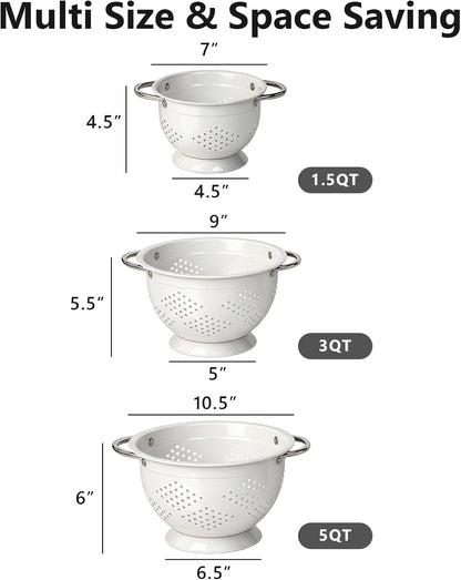 Colander Set for Kitchen, 1.5, 3, 5 Qt Food Strainers and Colanders