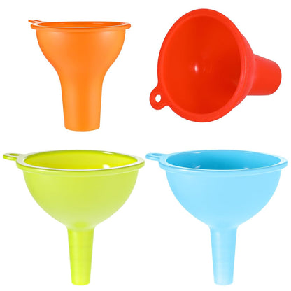 Kitchen Funnels, Mabor 4 Pack Funnels for Kitchen Use, Two Spout Sizes Set