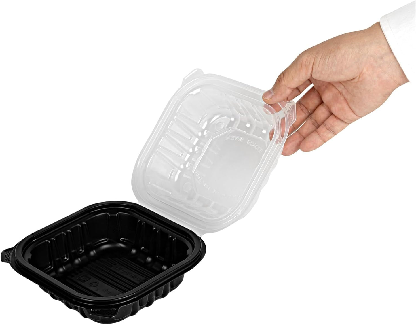 Thermo Tek 40 Ounce Clamshell Containers, 50 Disposable Take Out Boxes - 3 Compartments, Ventilated Lids, Black Plastic Meal Prep Containers, Microwavable, For Pasta Or Salads - Restaurantware