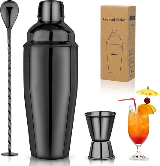 24oz Cocktail Shaker Set Martini Shaker Set Bartender Set with Margarita Mixer Drink Shaker, Measuring Jigger and Mixing Spoon - Professional 18/8 Stainless Steel Bar Tools for Mixed Drinks