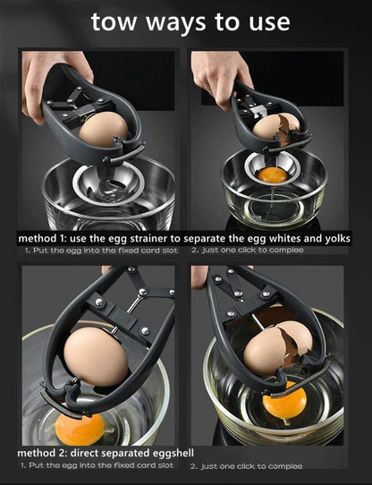 Egg Cracker Stainless Steel Egg Separator Automatic Egg Cracker for Raw Egg White Separator Handheld Egg Opener Easy Eggshell Cutter Creative Kitchen Gadget
